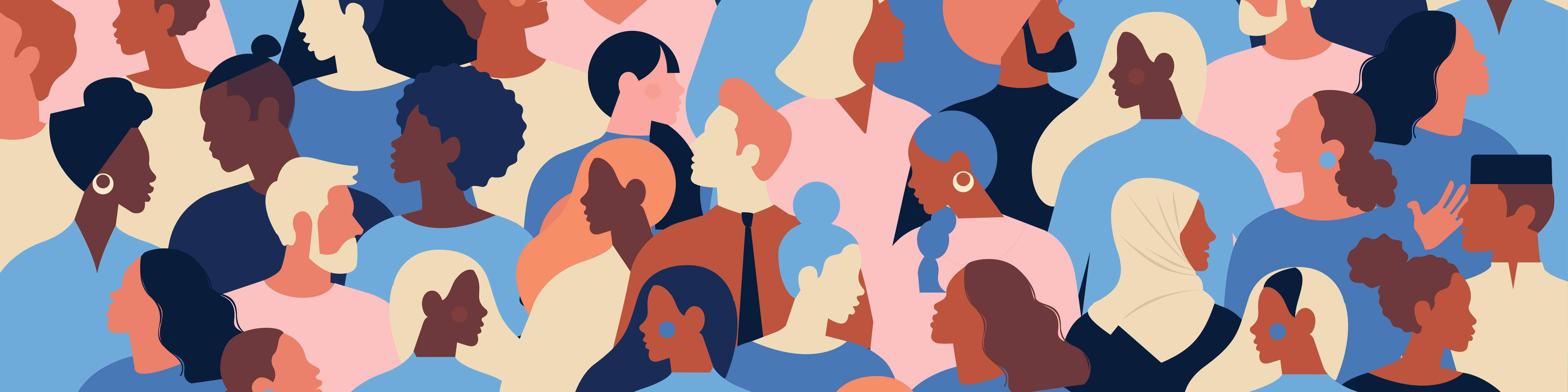 Outlines of a diverse group of individuals.